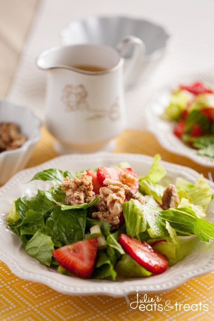 romaine lettuce, strawberries, green onions and some candied walnuts