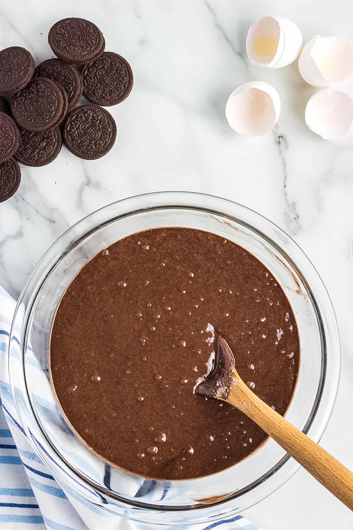 Glass bowl chocolate cake batter