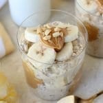 Peanut Butter Banana Overnight Oats in two clear cups