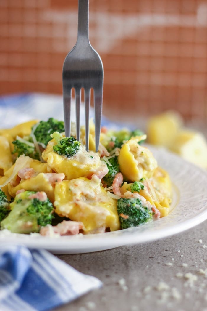 Easy Tortellini Pasta Recipe Full of Bacon and Broccoli! 