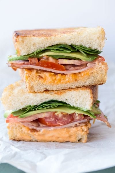 Avocado, tomato, chipotle sandwich recipe.