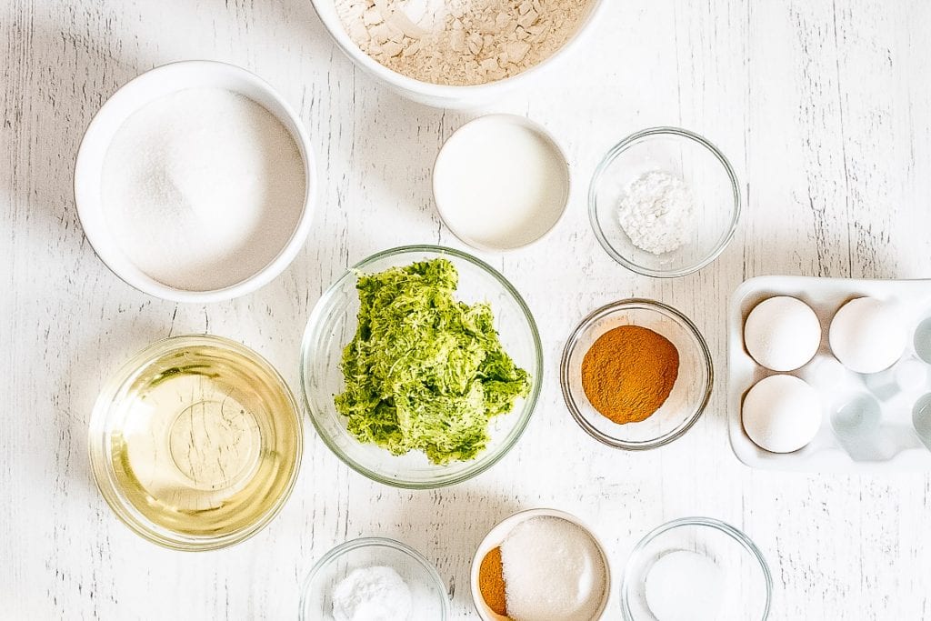 Ingredients for Zucchini Bread in small bowls