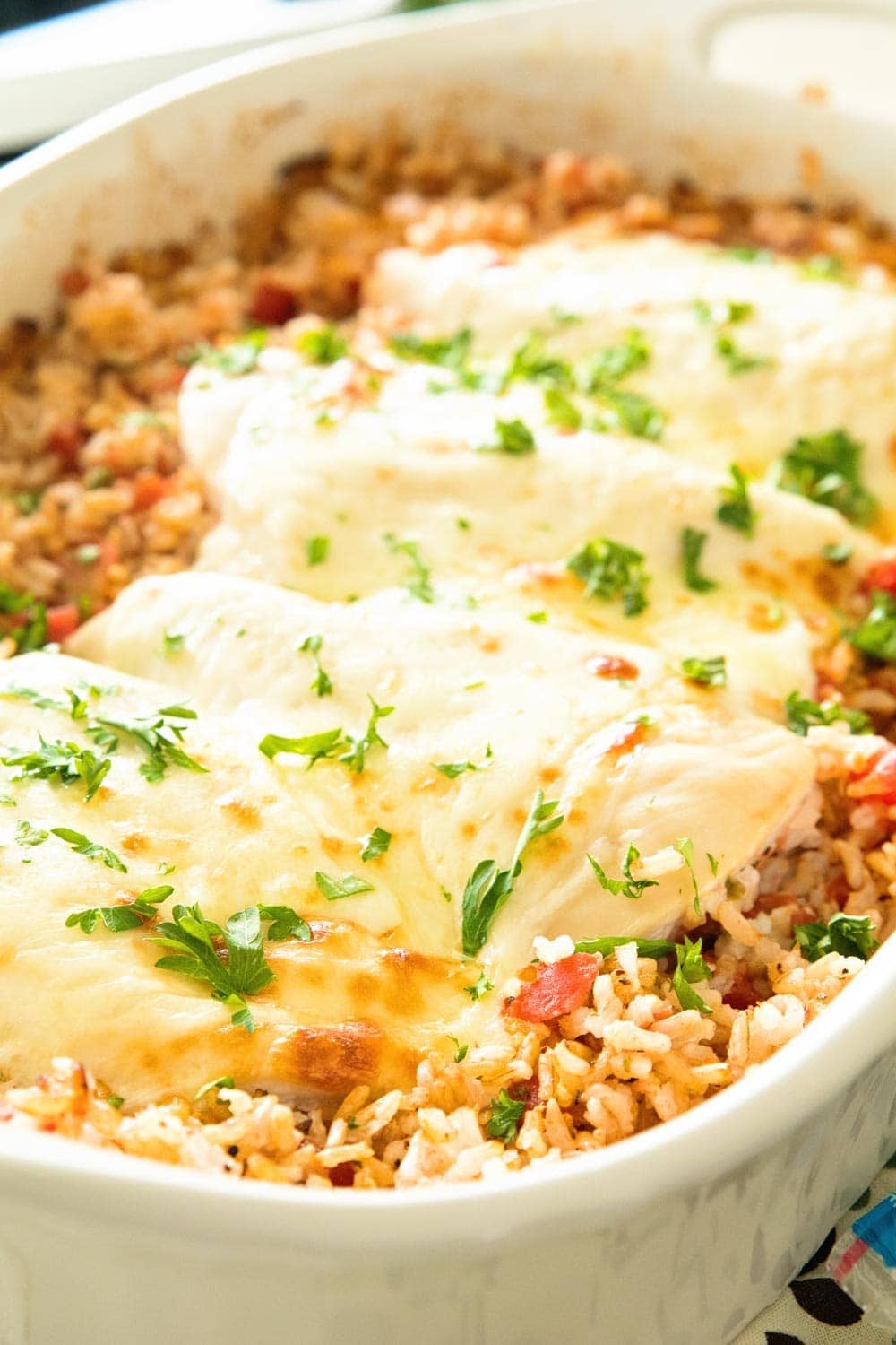 Italian Cheesy Chicken and Rice Casserole Recipe ~ The Ultimate One Dish Casserole That is Light & Healthy! Loaded with Italian Flavors, Chicken, Brown Rice, Cheese & Rice! Quick, Easy Dinner Recipe for the Entire Family!