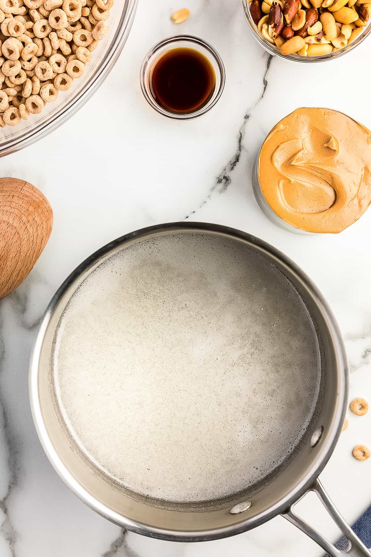 Saucepan with melted sugar and light syrup