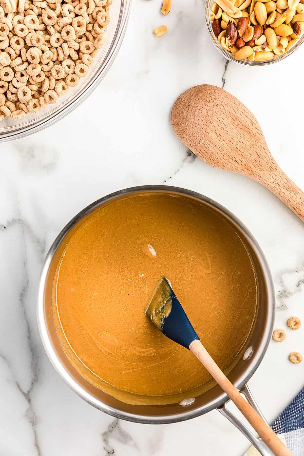 Peanut butter sauce in saucepan