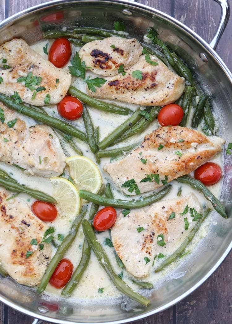 Chicken and Cream Beans in Skillet