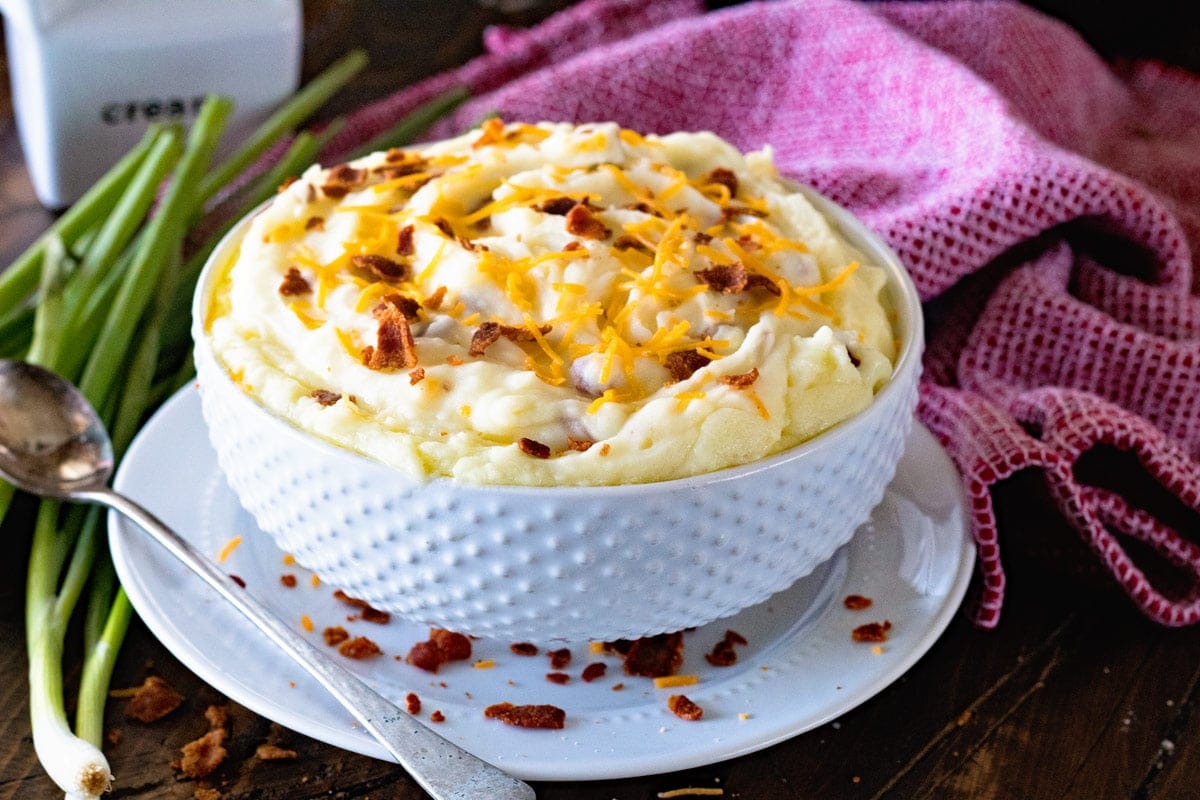 Cheddar Bacon Mashed Potatoes made in your pressure cooker