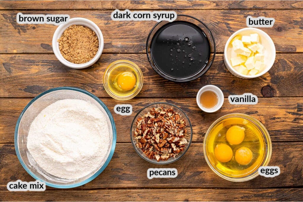 Overhead Image of Pecan Pie Bars Ingredients