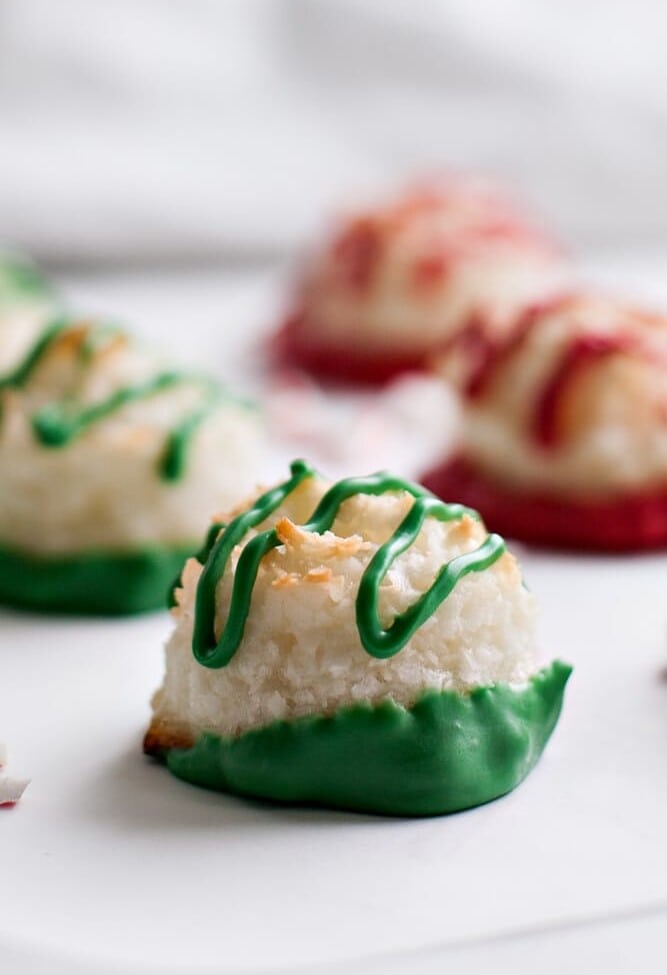 Close up of a green peppermint macaroon