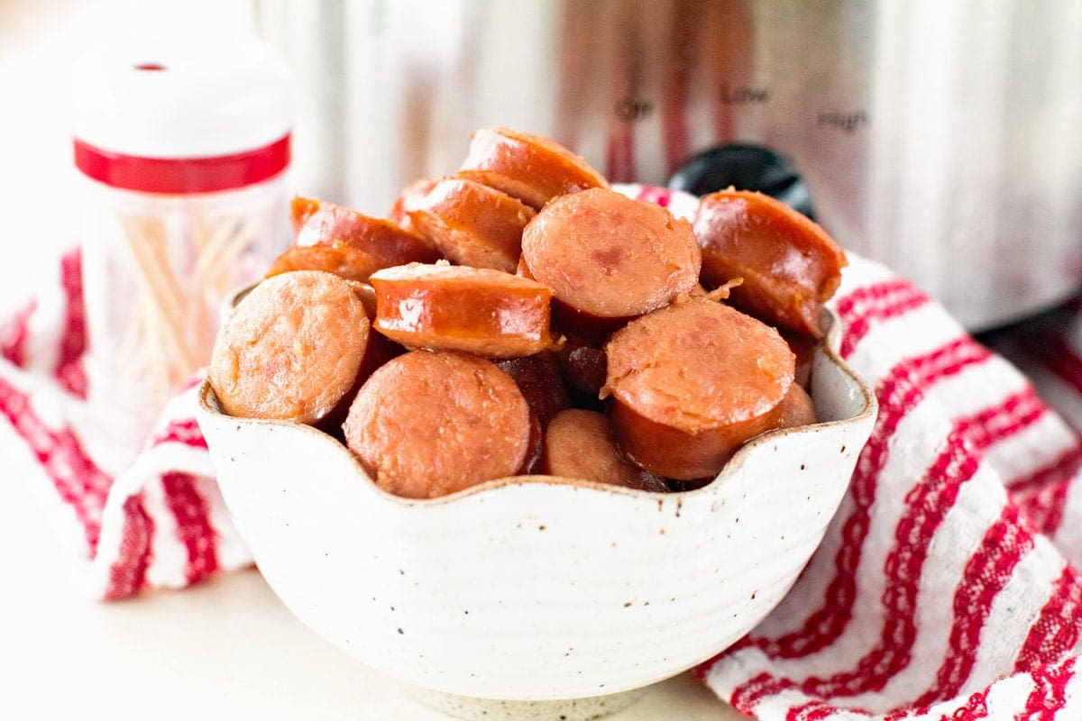 How to make three ingredient crock pot glazed kielbasa bites