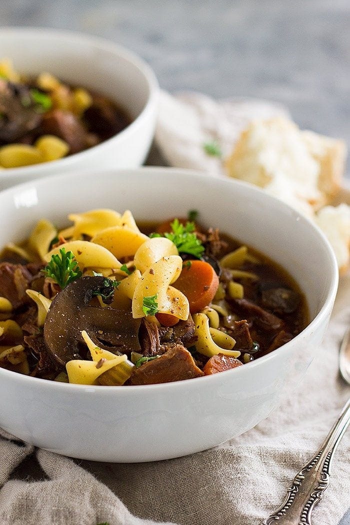 This slow cooker beef and noodle soup is comfort food made easy with the help of the crockpot!