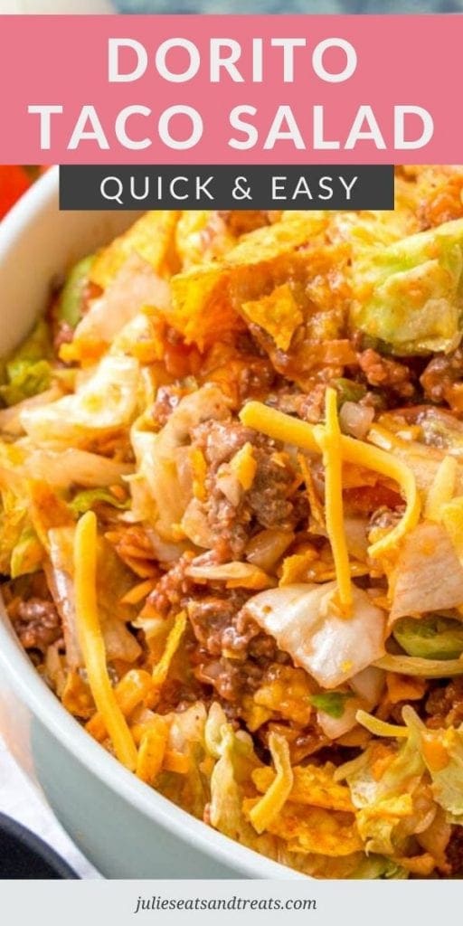 Dorito taco salad in a white bowl