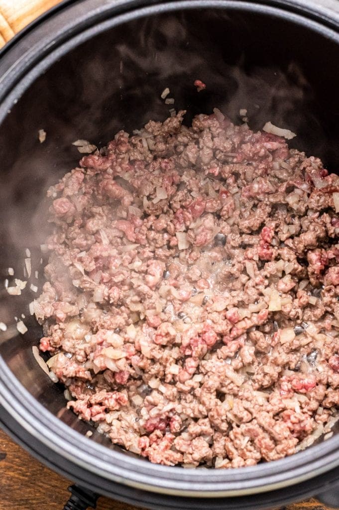 Instant with ground beef being browned in it.
