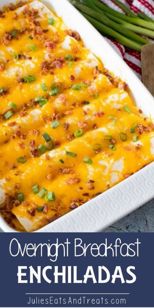 Overnight breakfast enchiladas in a white baking dish