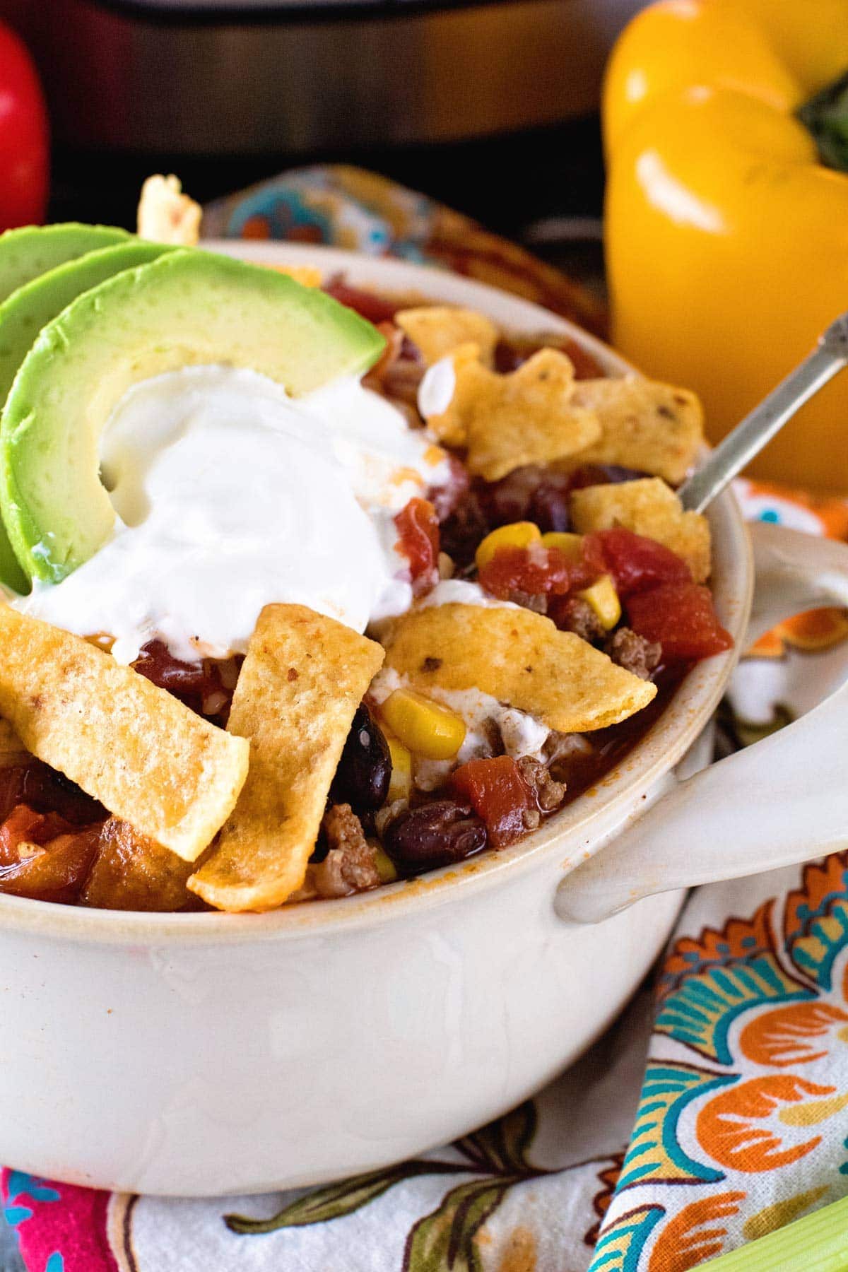 Taco Soup Recipe Bowl with toppings