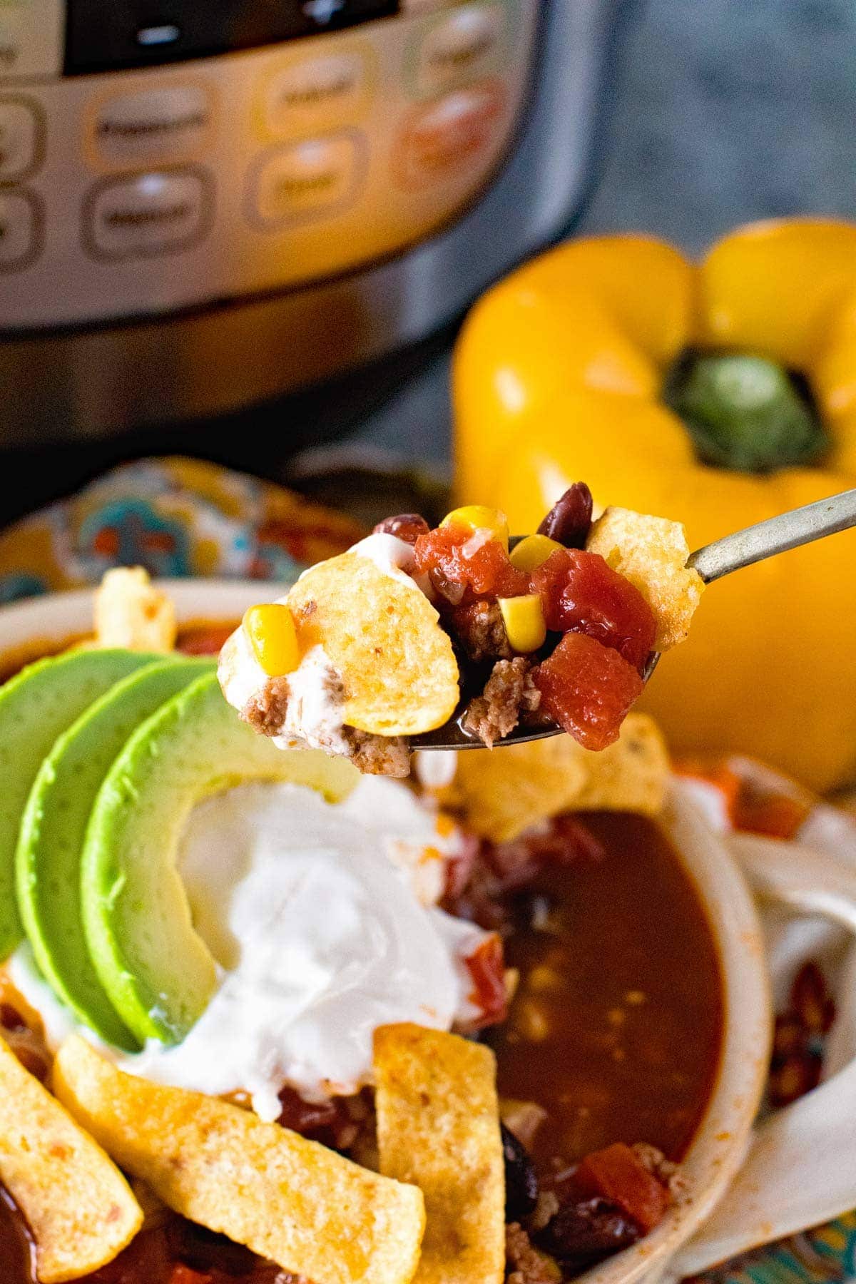 {Instant Pot} Pressure Cooker Beef Taco Soup ~ Quick, Easy Homemade Taco Soup with Hamburger! Warm Up with a Big Bowl of this Taco Soup Made in Your Pressure Cooker! Pressure cooker taco soup