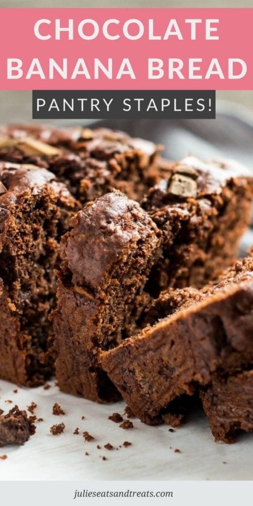 Chocolate Banana Bread slices on a cutting board