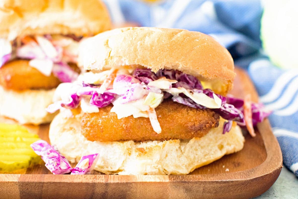 Fish Sandwich with Garlic Aioli Coleslaw Landscape