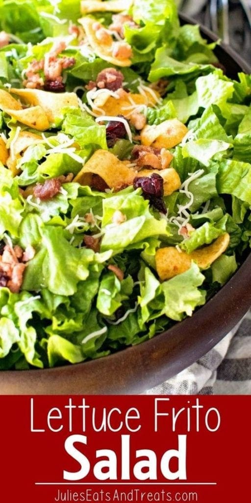 Lettuce frito salad in a brown serving bowl