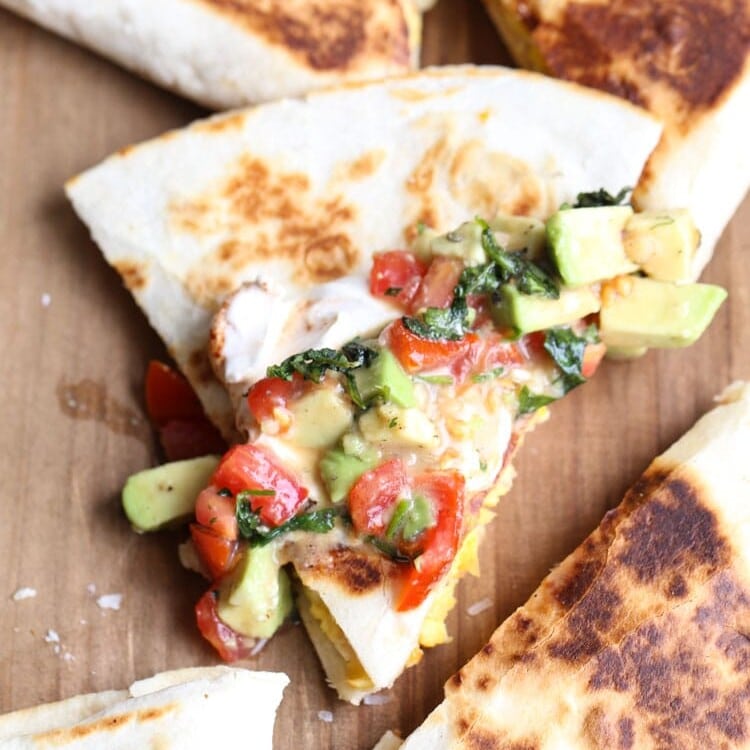 Mexican breakfast quesadillas with avocado salsa