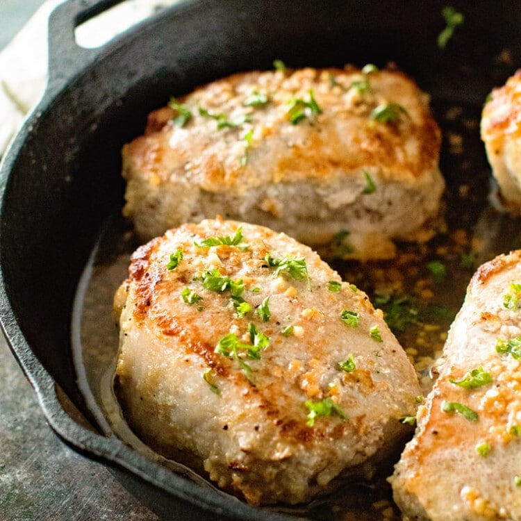 baked pork chops in cast iron skillet