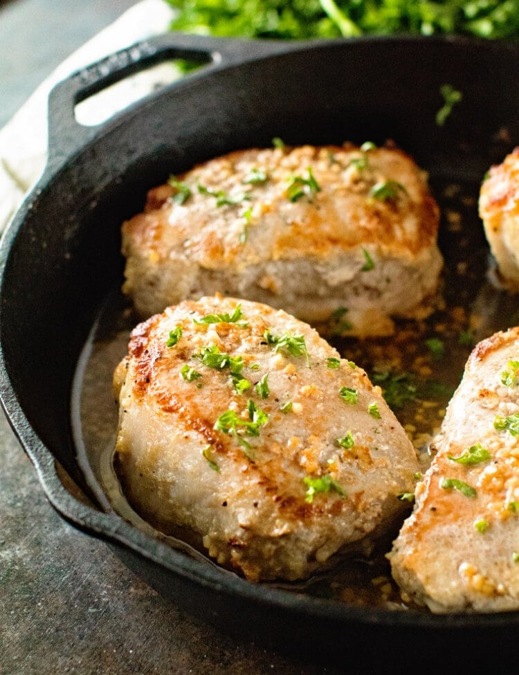 baked pork chops in cast iron skillet