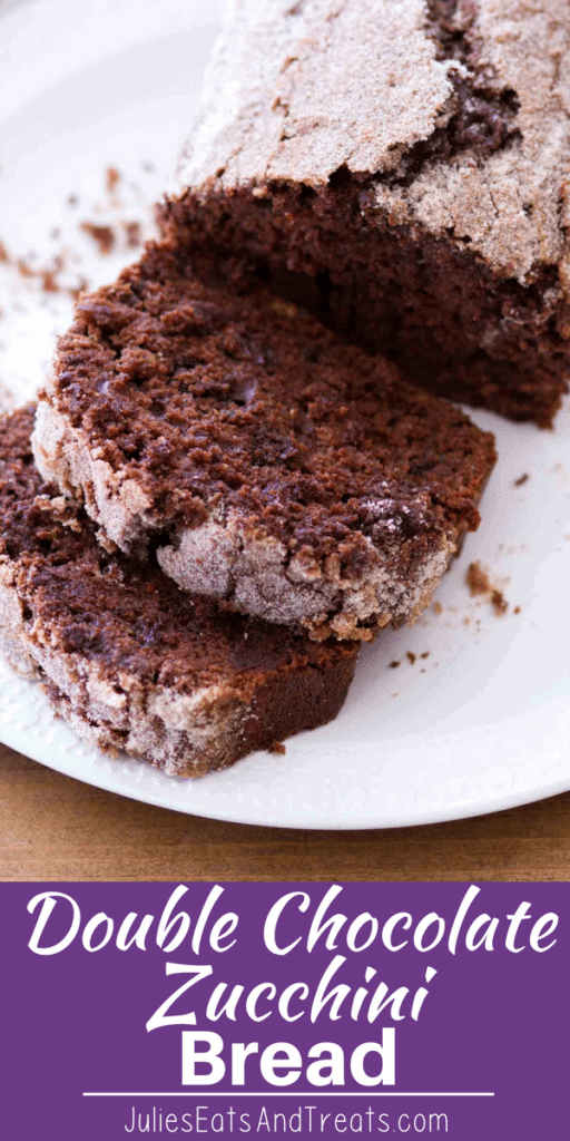 Slices of Double Chocolate Zucchini Bread on a white plate