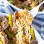 Bite of Ramen Beef Lo Mein on a fork