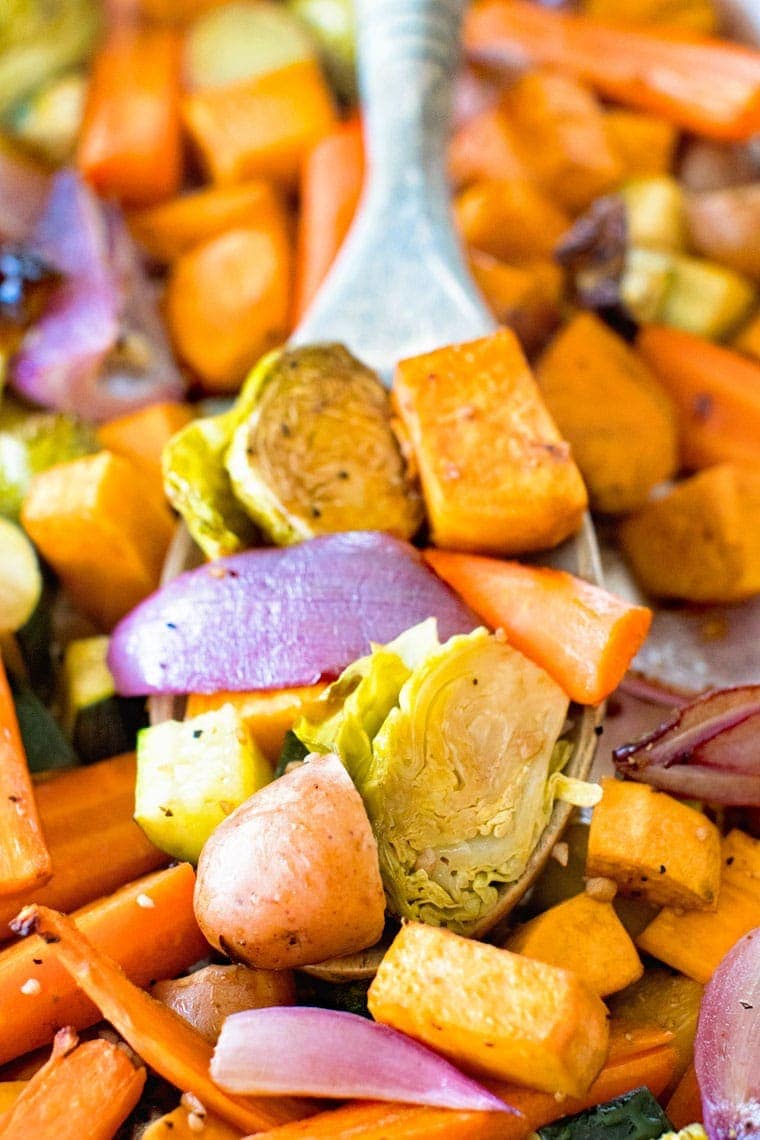 Easy Roasted Vegetables on Wooden Spoon