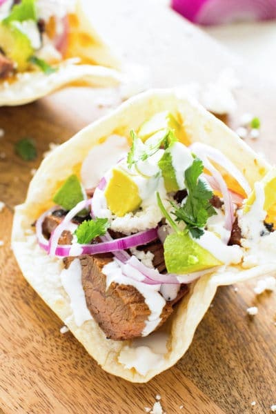 Flank Steak in homemade taco bowl