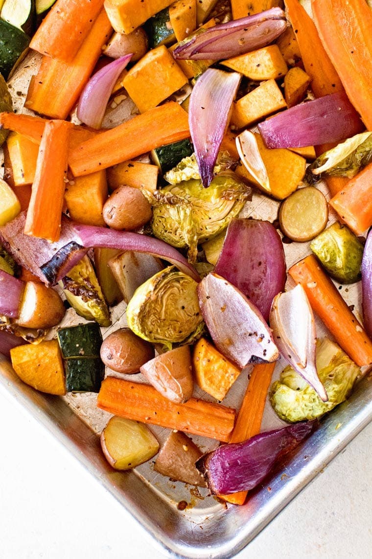 Overhead of Oven Roasted Vegetables