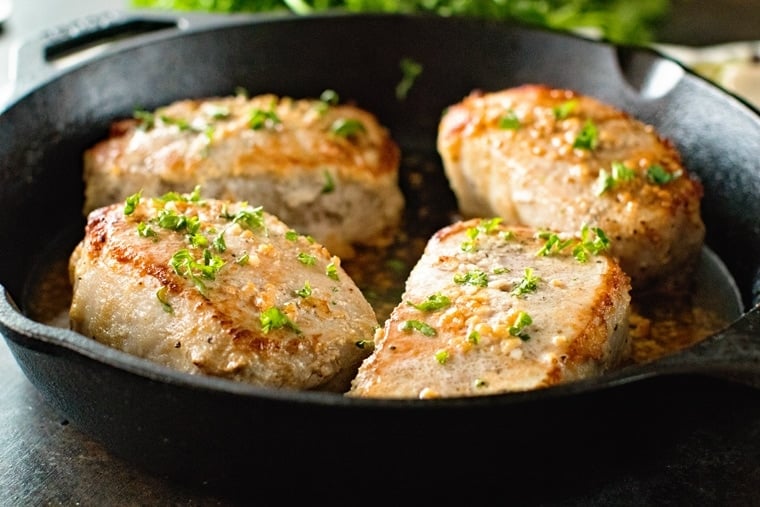 Baked Pork Chops in cast iron skillet