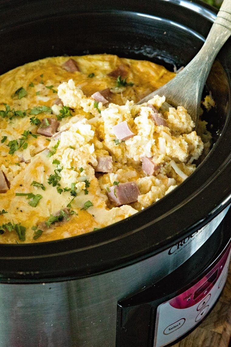 Cheesy Ham Crockpot Breakfast Casserole Julie s Eats Treats