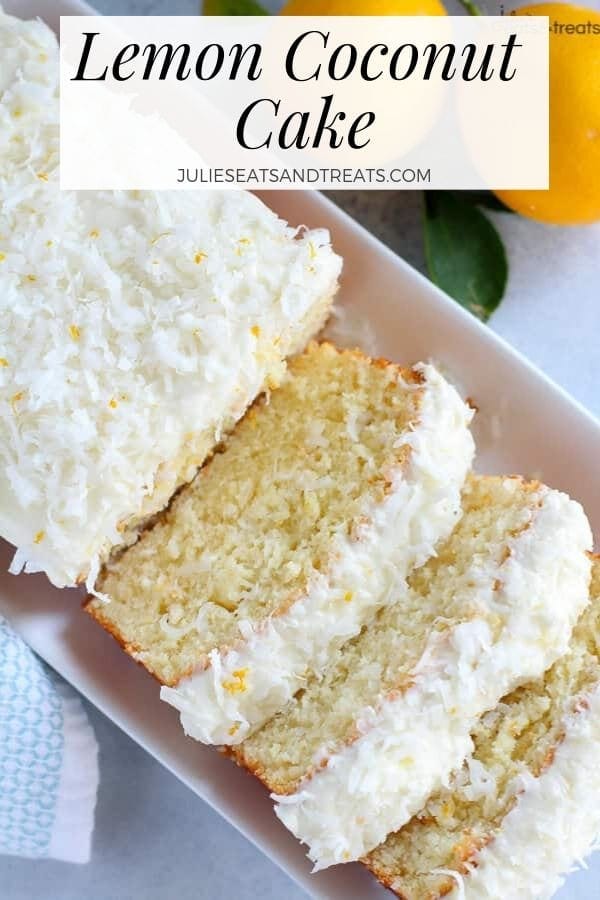 Slices of lemon coconut cake on a white tray