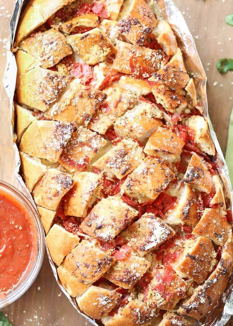 Pull Apart Pizza Bread recipe, with marinara. 