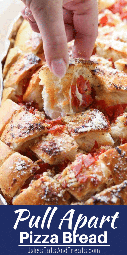 Hand pulling out a piece of Pull Apart Pizza Bread