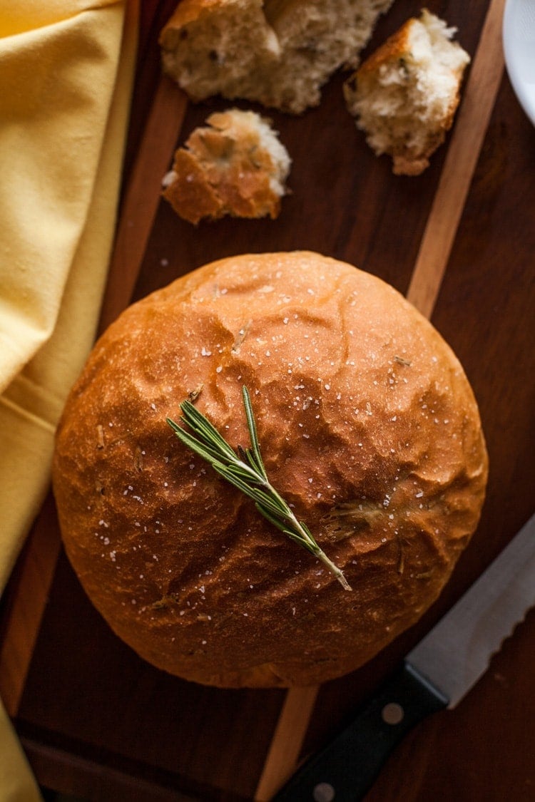 Rosemary Bread overhead on cutting board