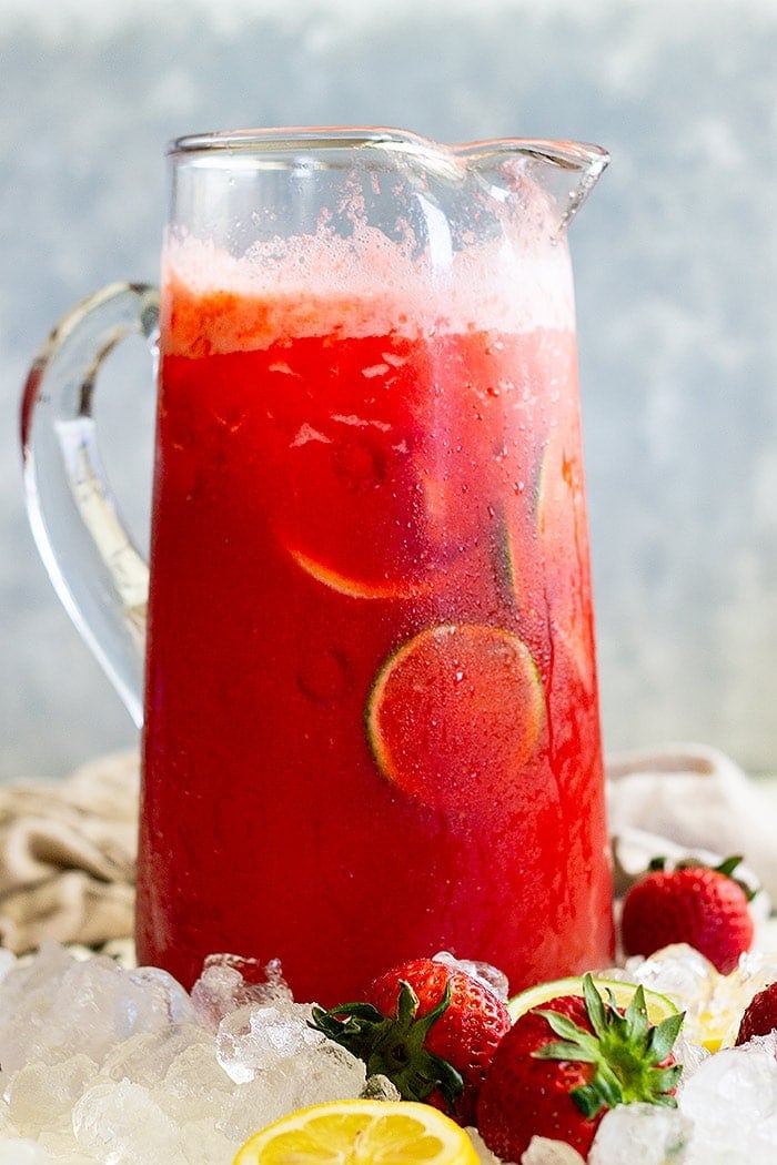 Strawberry Lemonade Margarita in pitcher