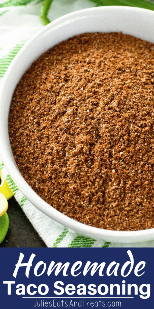 Taco Seasoning in a white bowl on top of a green and white towel