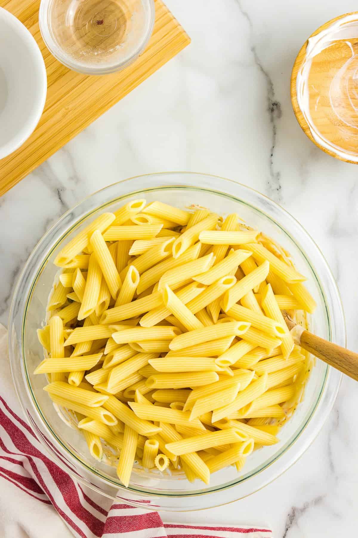 Penne pasta in glass