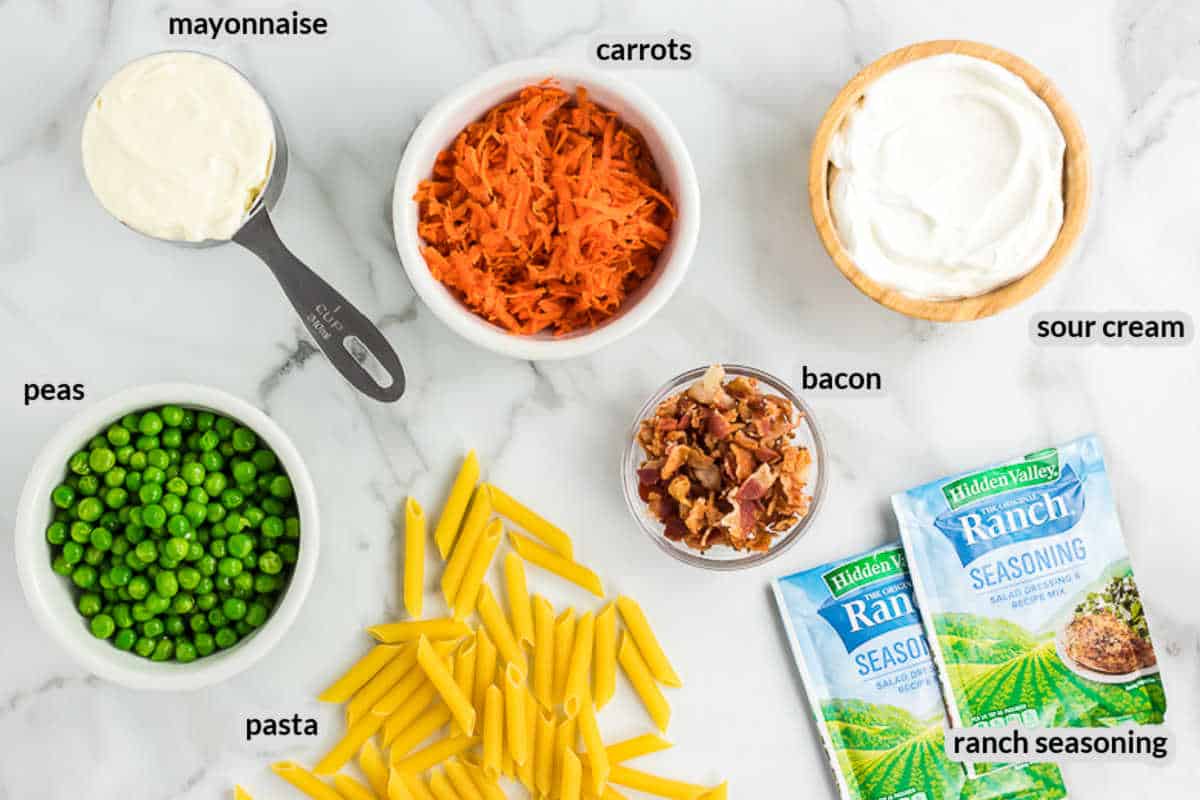 Bacon Ranch Pasta Salad Ingredients