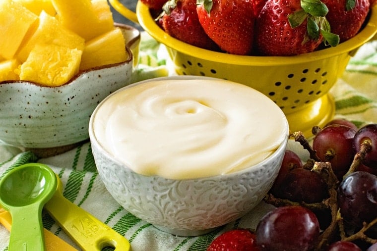 Bowl of cream cheese fruit dip