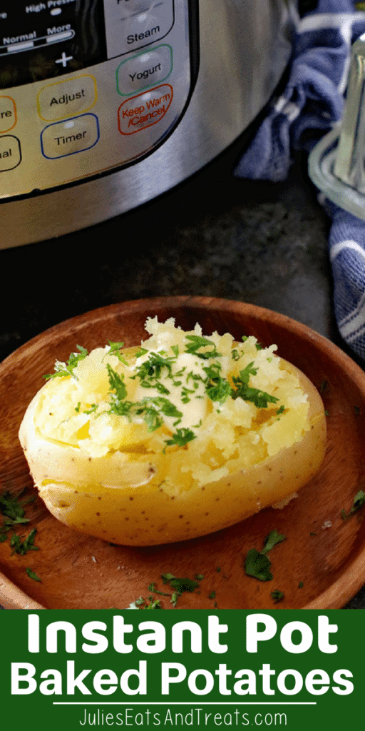 Pressure Cooker Baked Potato on a brown plate