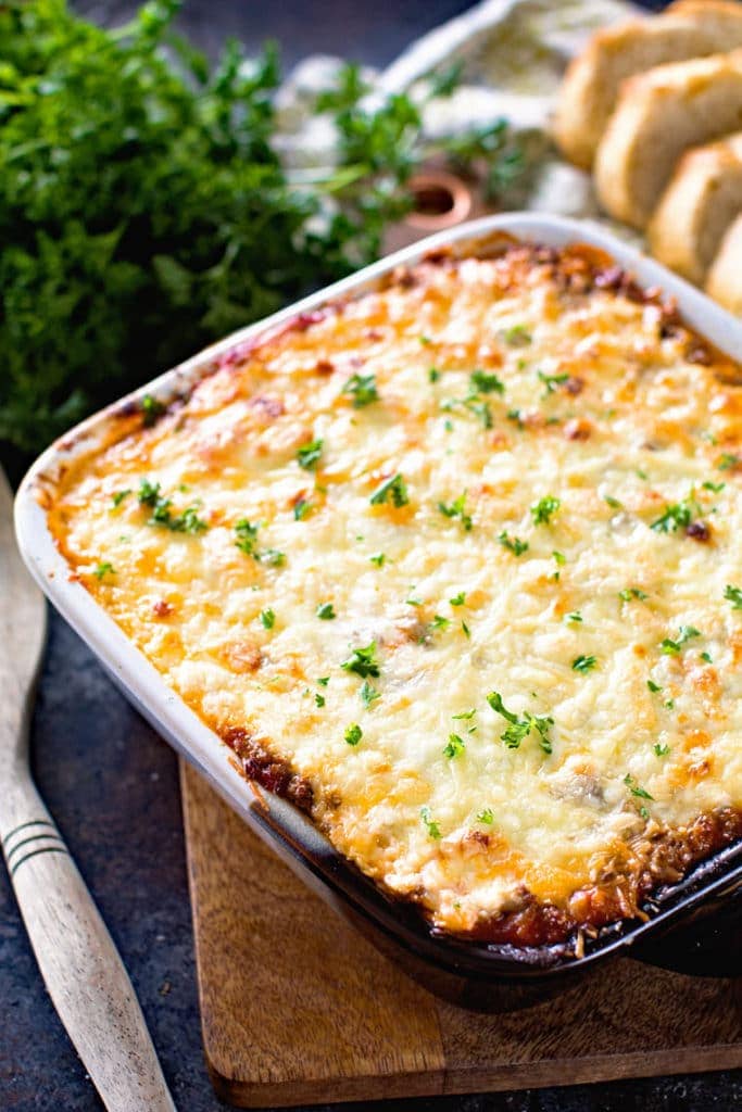 Overhead of spaghetti squash lasagna recipe