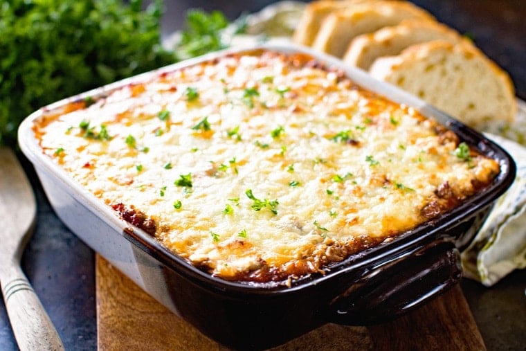 Spaghetti squash lasagna in casserole dish