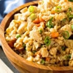 Cauliflower Fried Rice in brown bowl