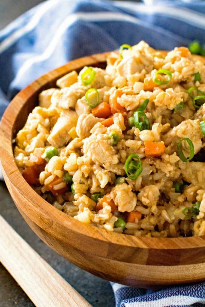 Cauliflower Fried Rice in brown bowl