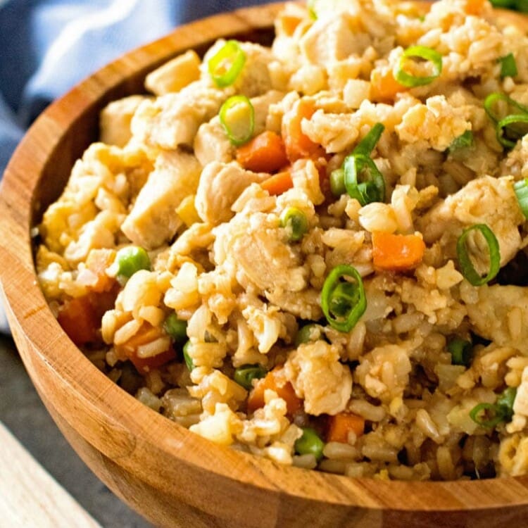 Cauliflower Fried Rice in brown bowl