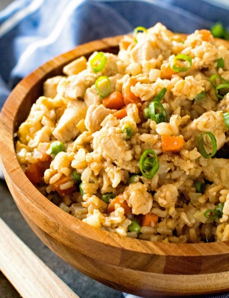 Cauliflower Fried Rice in brown bowl