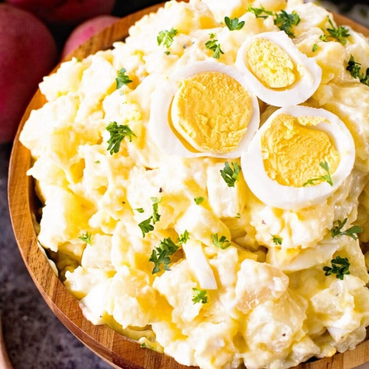 Instant Pot Potato Salad in Bowl with Eggs